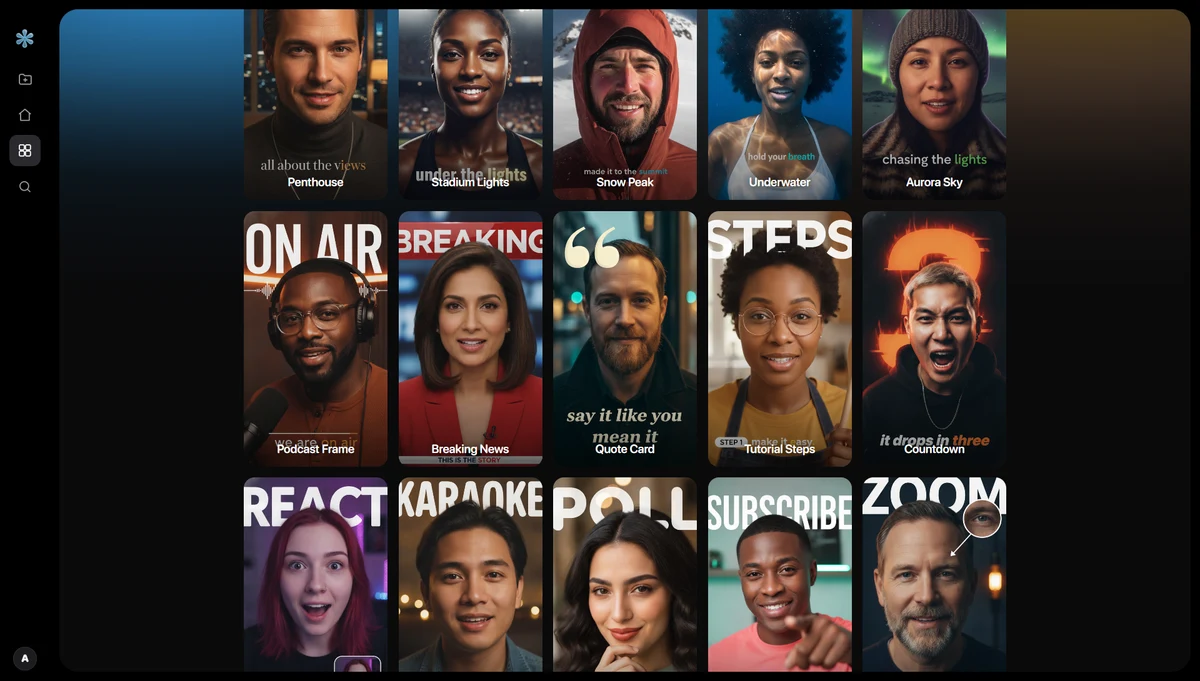 Wandera’s style gallery: ready-made looks such as Podcast Frame, Breaking News, Quote Card, Tutorial Steps, and Countdown.